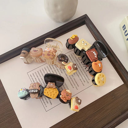 Cute Cartoon Biscuit Bow Hair Claw Clip - Creative Shark Hairpin for Women and Girls, Stylish Ponytail Hair Accessory