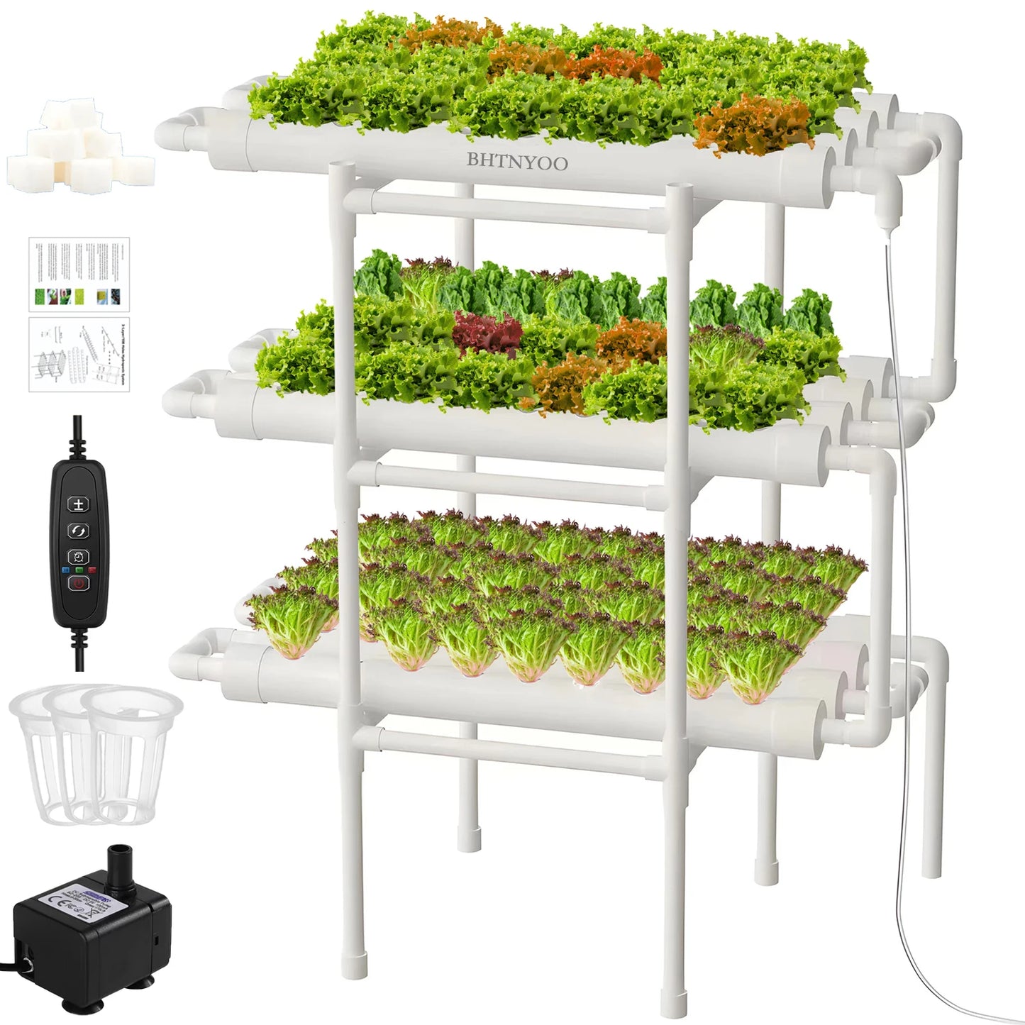 3 Layer Hydroponics Growing System – 108 Sites PVC Pipe Soilless Cultivation Kit for Vegetables & Herbs