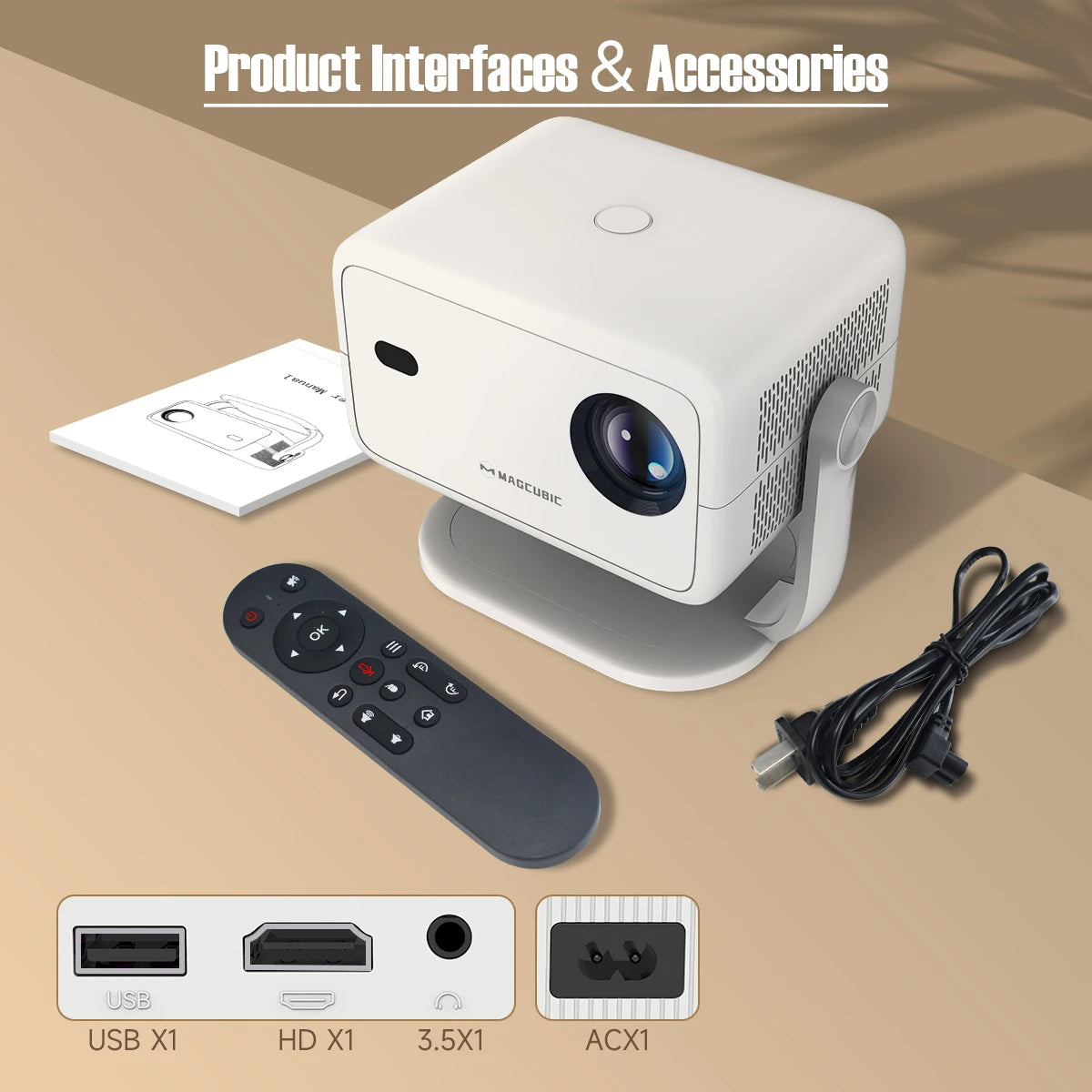 Magcubic Native 1080P 650ANSI 4K L018 Projector - 360° Auto Keystone Focus, Wifi6, BT5.2, Air Mouse, Portable Outdoor