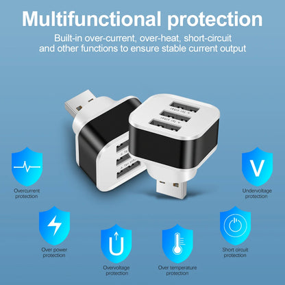 3 Port USB Adapter - 3 in 1 Multiple USB Interface Extender for Tablets, Laptops, and Auto Electronics Charger