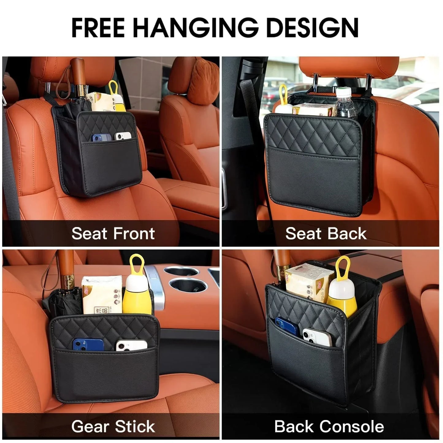 2024 Multi-Functional Car Seat Storage Bag – Leather Garbage Bag & Portable Trash Can for Most Models