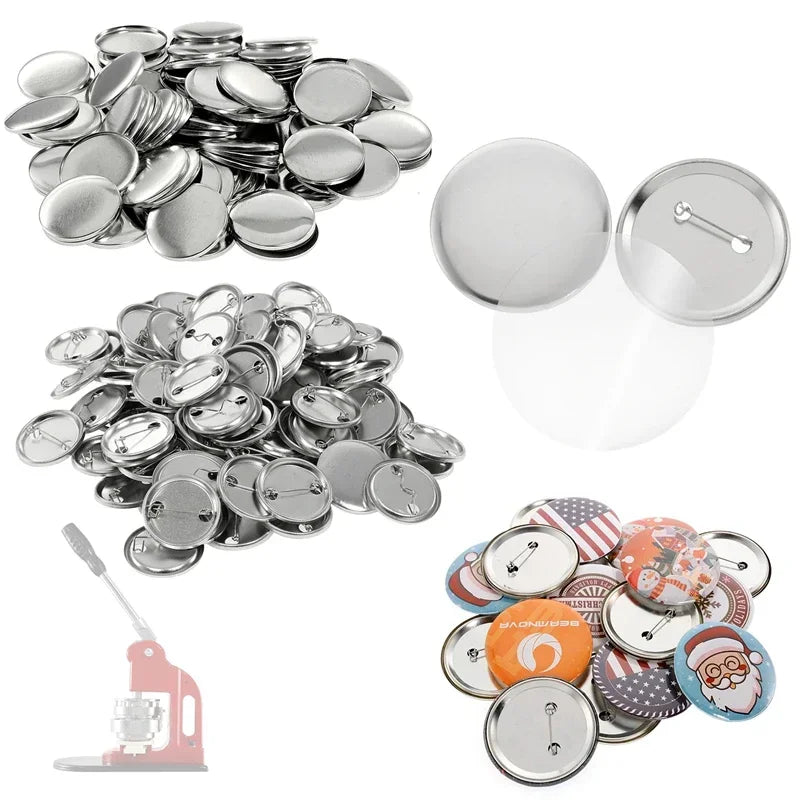 100 Sets Round Badge Pin Button Maker Machine - 25/32/37/44/58MM, DIY Punch Press Machine, Manual Badge Parts Consumables