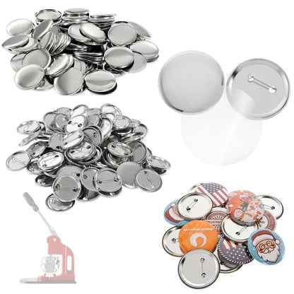 100 Sets Round Badge Pin Button Maker Machine - 25/32/37/44/58MM, DIY Punch Press Machine, Manual Badge Parts Consumables