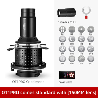 Soonpho OT1 PRO Bowens Mount Optical Snoot – 50mm/85mm/150mm Lenses for Graphic Art Effects, Godox Lighting Flash
