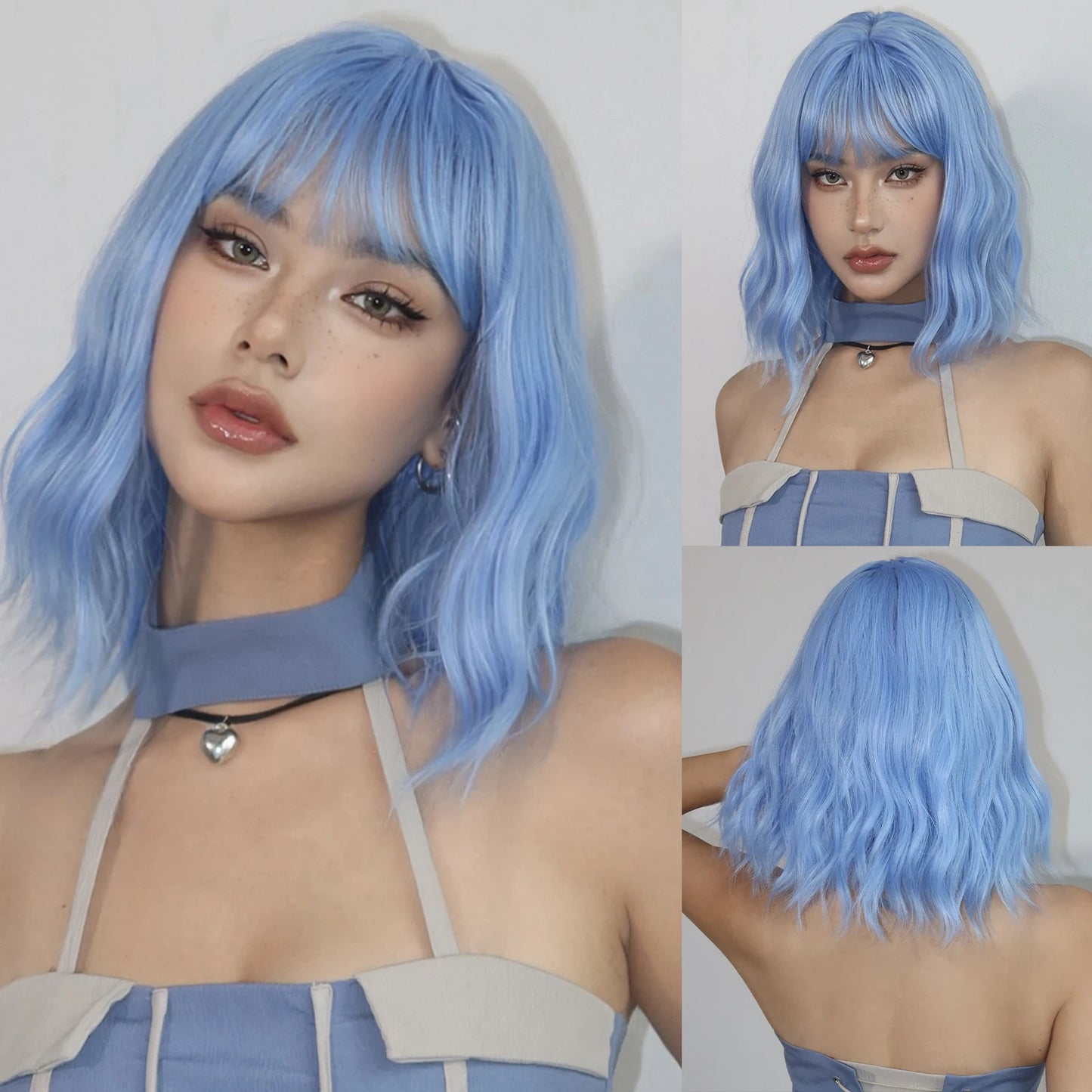 Blonde Short Curly Bob Synthetic Wig with Bangs – Platinum Golden Lolita Cosplay Wig for Women, Heat-Resistant for Daily & Party Use