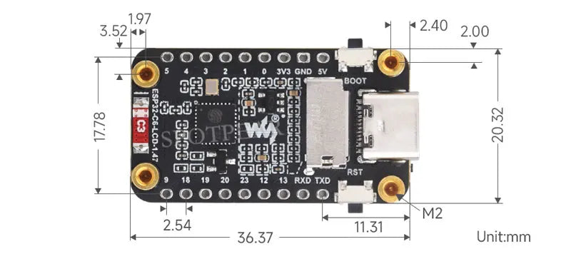 Waveshare ESP32-C6 Development Board – 1.47-inch Display, 172×320, WiFi 6 & Bluetooth, Type-C Interface