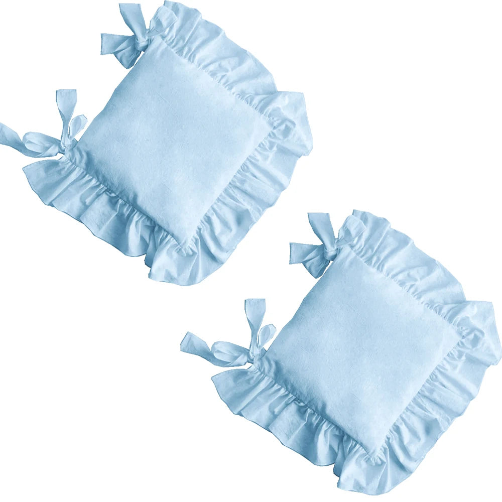 Ruffled Dining Chair Pads - Vintage Seat Cushion Covers with Ties Non-Slip Kitchen Farmhouse Decor
