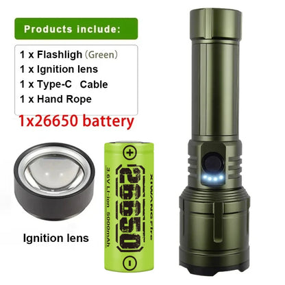 Rechargeable 3-in-1 Flashlight - Super Bright 5-Mode Waterproof Light with Power Bank & Lighter