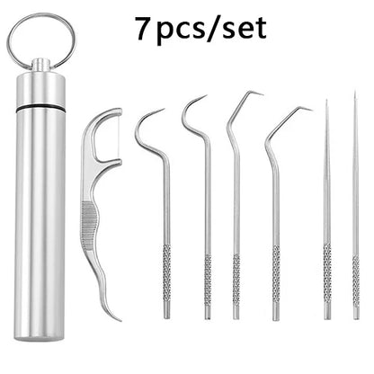 Stainless Steel Reusable Toothpick & Floss Set – Portable Teeth Cleaning Oral Care Kit