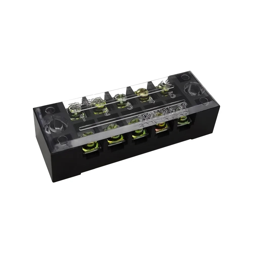 Dual Row Barrier Screw Terminal Block Strip — 600V 15A Wire Connector, 3-20 Position Options