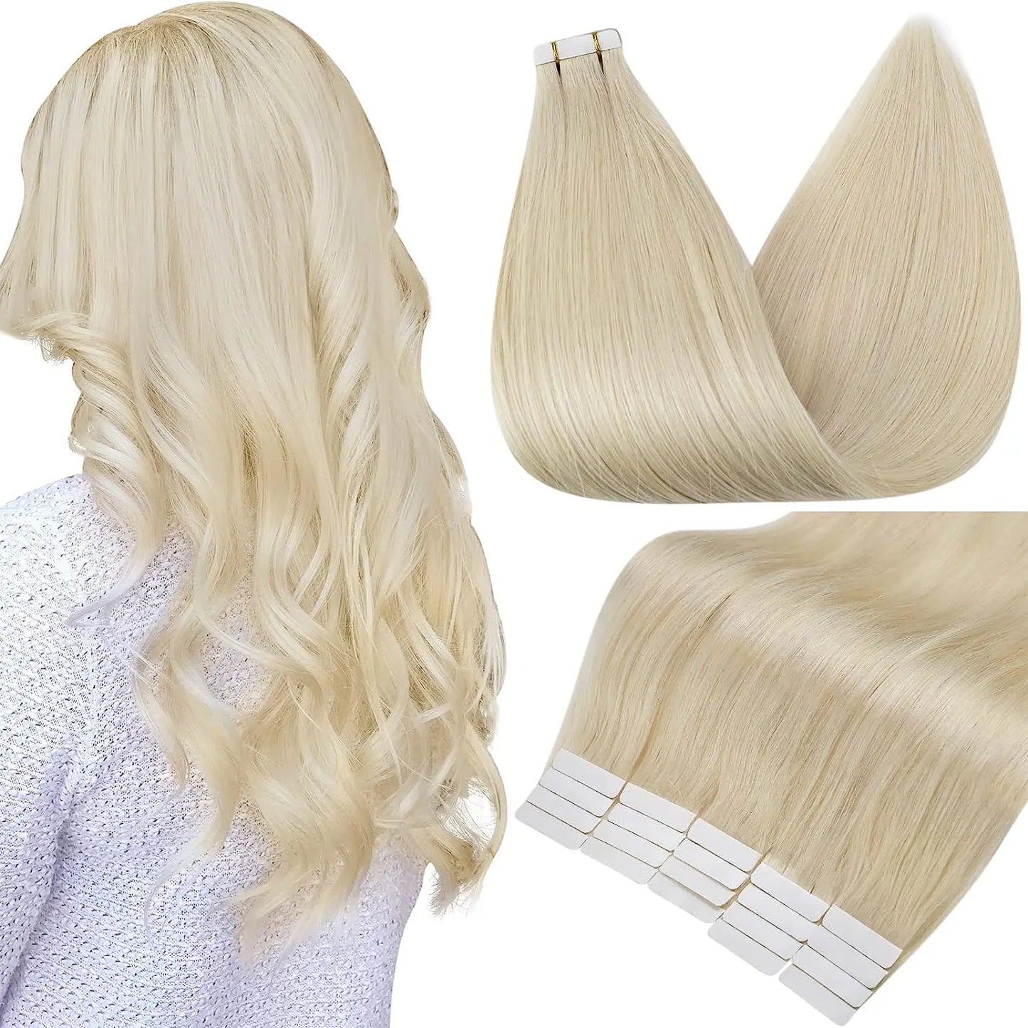 Full Shine Blonde Tape-In Hair Extensions – 100% Remy Human Hair, Double-Sided, Straight, Silky & Comfortable for Women