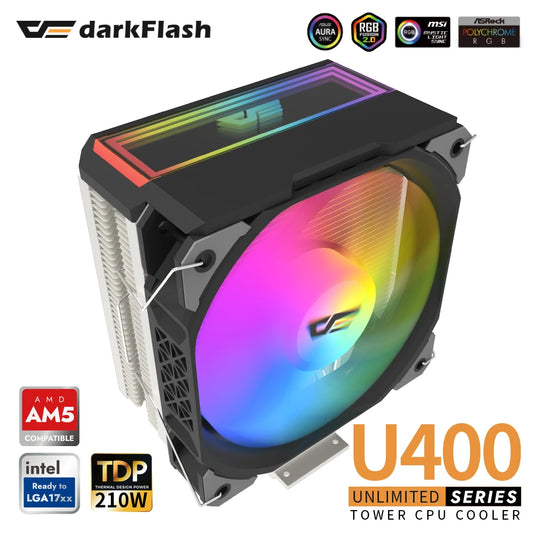 Darkflash U400 ARGB CPU Cooler — 4 Heat Pipe 120mm PWM Air Cooler for Intel LGA 115X/1200/1700 & AMD AM4/AM5