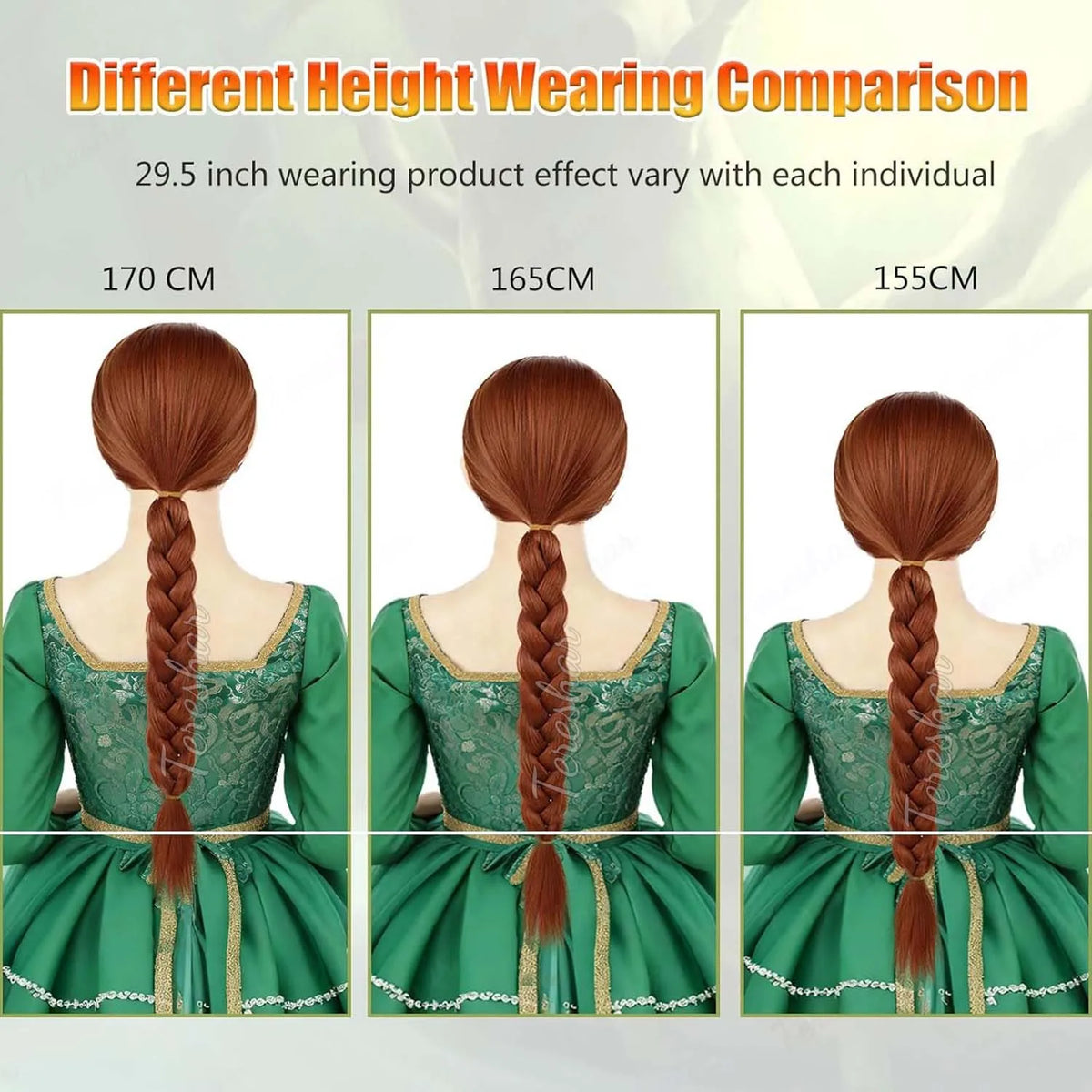 Fiona Princess Long Braided Wig - Reddish Brown Synthetic Hair for Halloween Cosplay & Parties