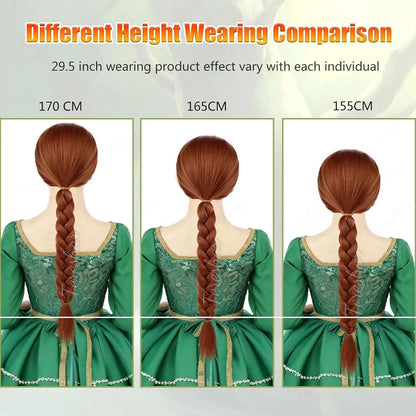 Fiona Princess Long Braided Wig - Reddish Brown Synthetic Hair for Halloween Cosplay & Parties