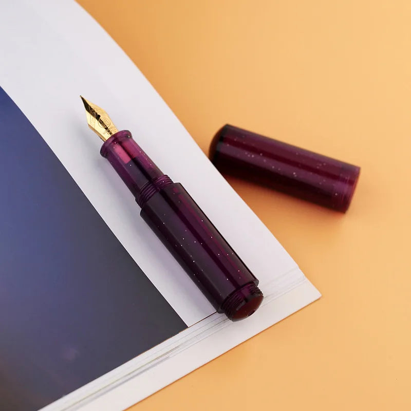 MAJOHN Wancai Fountain Pen - Transparent Starry Sky Mini Pocket Writing Pen with Macaron Maillard Brown Design