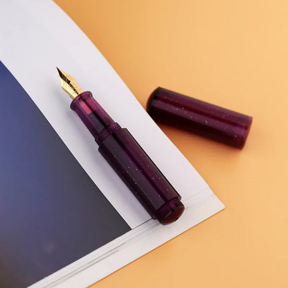 MAJOHN Wancai Fountain Pen - Transparent Starry Sky Mini Pocket Writing Pen with Macaron Maillard Brown Design