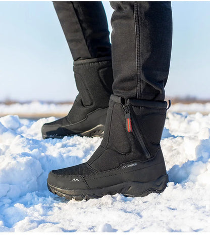 Large Winter Men’s Boots – Warm Plush Ankle High-Top Snow Boots, Sweat-Wicking Outdoor Sneakers