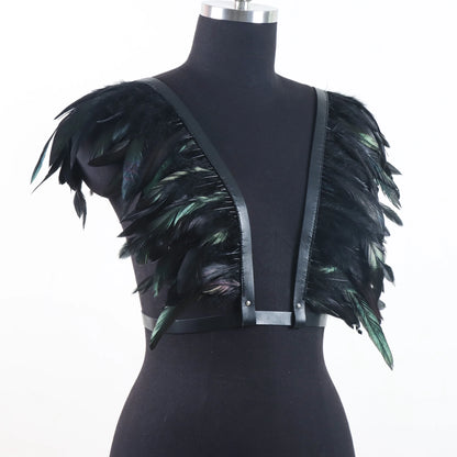 Vintage Medieval Feather Belt Shawl Cloak – Renaissance Halloween Cosplay Shoulder Feather Costume Accessory