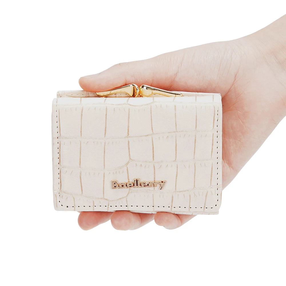 Baellerry Short Women’s Wallet — Crocodile Pattern Coin & Card Holder with Photo Slots, Hasp Purse for Girls