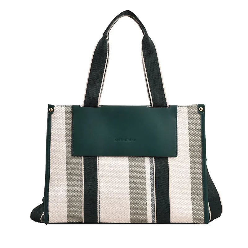 MOODS Quality Canvas Tote Bag for Women 2023 – Luxury Designer Handbag, Contrast Color Striped, Big Shoulder Crossbody Shopper Totes