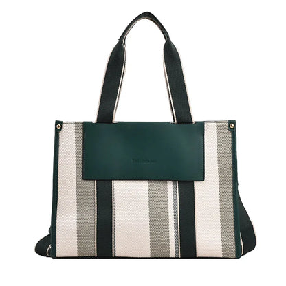 MOODS Quality Canvas Tote Bag for Women 2023 – Luxury Designer Handbag, Contrast Color Striped, Big Shoulder Crossbody Shopper Totes