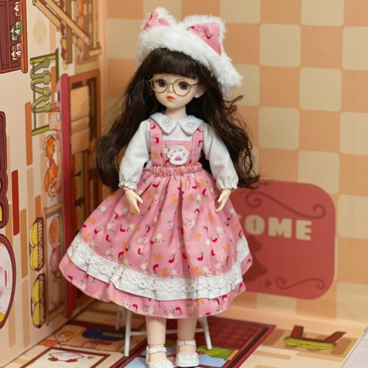 30cm 1/6 BJD Ball Jointed Doll – Starry Gray Eyes with Lolita Fashion Dress, DIY Toy Gift for Girls