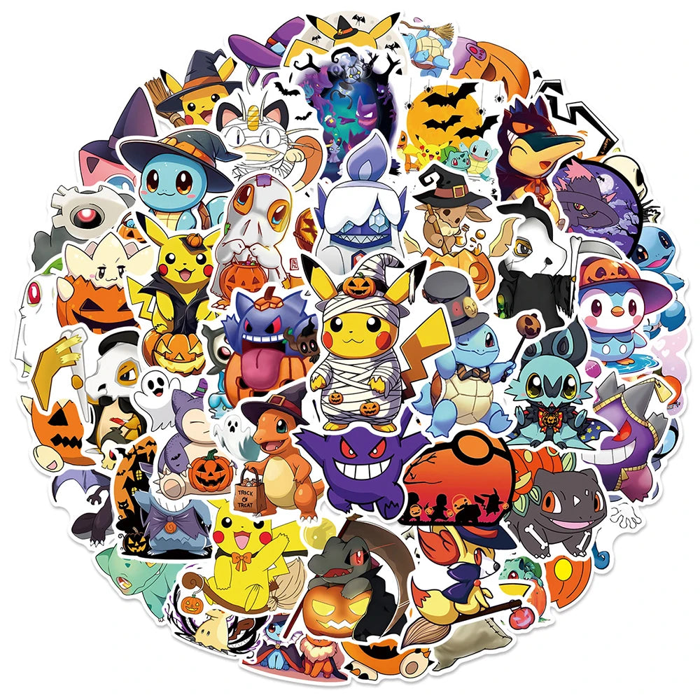 10/30/50PCS Pokémon Anime Stickers - Waterproof Pikachu Cartoon Decals for Phones, Skateboards, Laptops, and Halloween Crafts