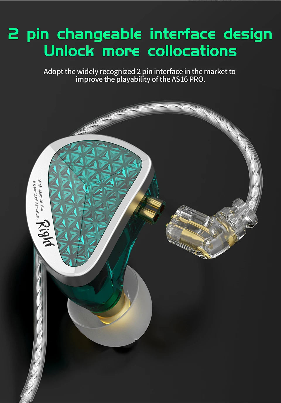 KZ AS16 Pro In-Ear Earphones – 16BA Balanced Armature HIFI Bass Noise-Cancelling Sport Headset