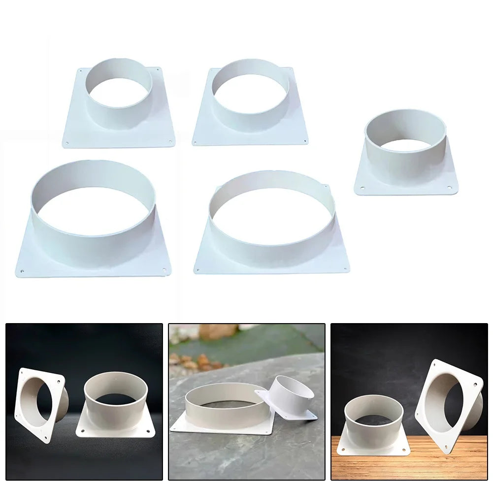 White Air Vent Duct Connector Flange – Straight Square Bottom Pipe for Easy Ventilation Duct Installation