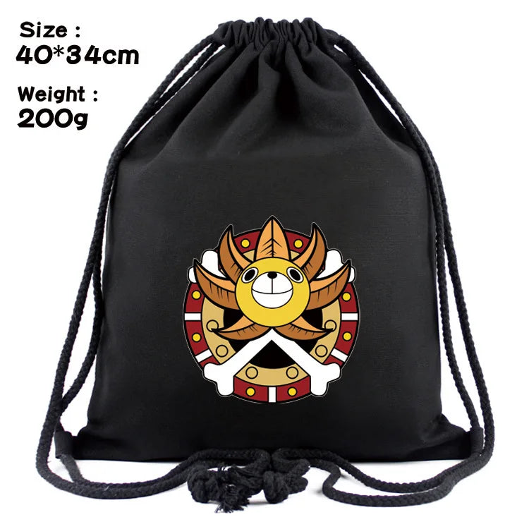 One Piece Luffy Anime Drawstring Backpack — Full-Color Cartoon Storage Bag with Pocket
