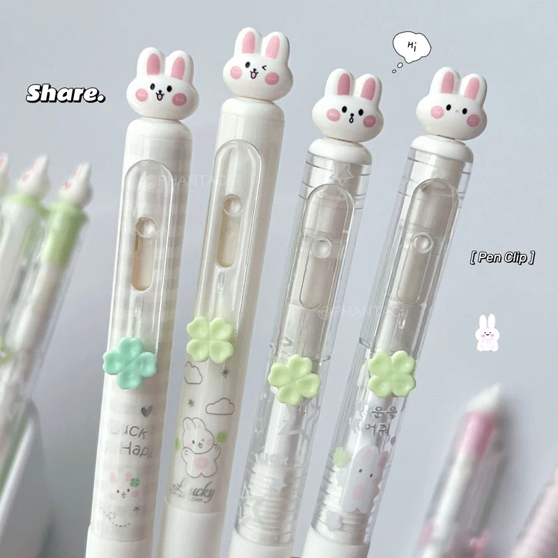 4-Piece Rabbit Gel Pen Set - 0.5mm Quick-Dry Black Ink Pens with Transparent Storage Bag for School and Office Supplies