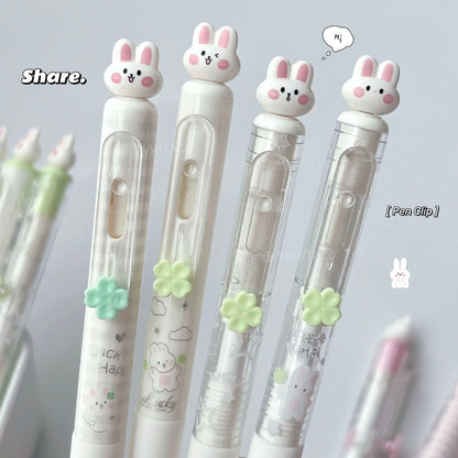 4-Piece Rabbit Gel Pen Set - 0.5mm Quick-Dry Black Ink Pens with Transparent Storage Bag for School and Office Supplies