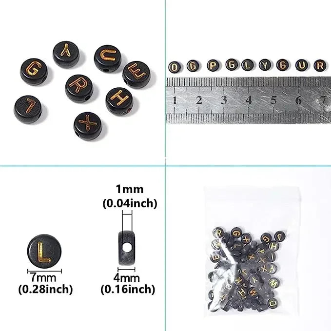 A-Z Alphabet Beads Set - 100-500pcs Black Gold Acrylic Letter Beads for DIY Jewelry Making Charm Bracelets Accessories