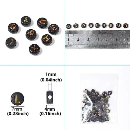 A-Z Alphabet Beads Set - 100-500pcs Black Gold Acrylic Letter Beads for DIY Jewelry Making Charm Bracelets Accessories