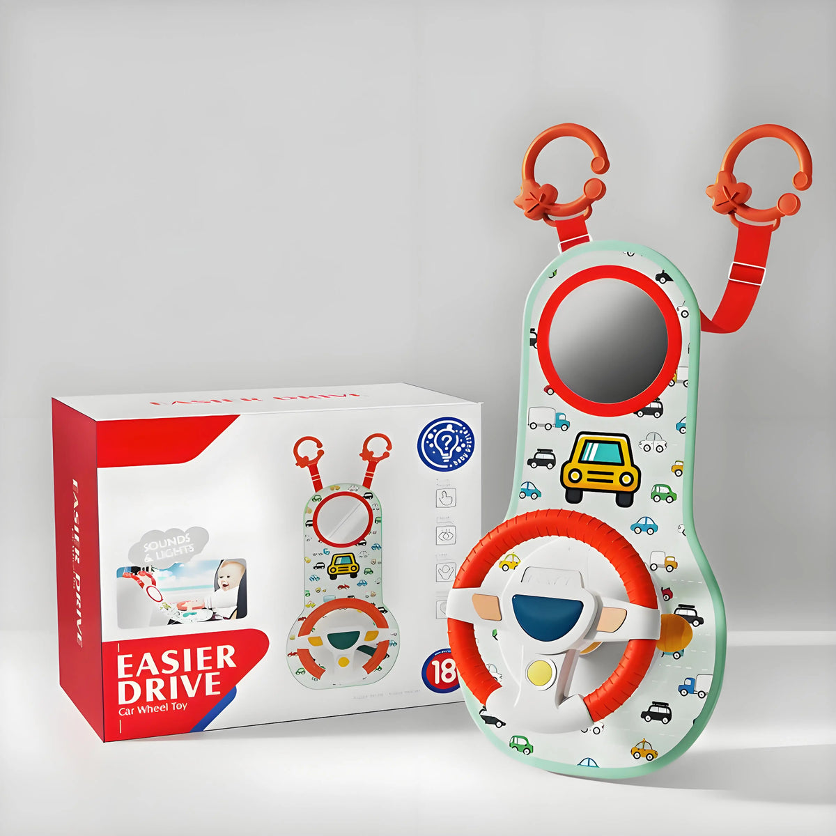 Baby Electric Steering Wheel Toy - Musical Simulated Driving Toy for Infant Car Seats, Hanging Baby Activity Toy for Ages 0–12 Months