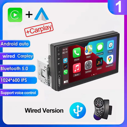 7-Inch HD Touchscreen Car Stereo - 1DIN Multimedia Player with CarPlay, Android Auto & FM Radio