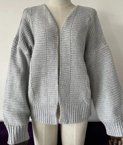 ALLUKASA Women’s Autumn Winter Cardigan – Plush Batwing Long Sleeve Loose Knit Sweater Outerwear Fashion Pullover