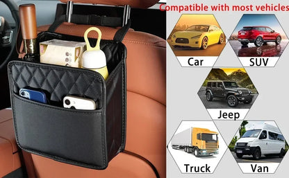 2024 Multi-Functional Car Seat Storage Bag – Leather Garbage & Storage Bag, Portable Trash Can for Most Car Models