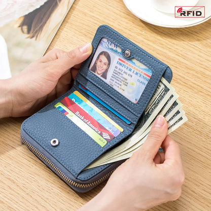 Genuine Leather RFID Short Wallet – Cowhide Card Holder Mini Coin Purse & Key Pouch for Men and Women