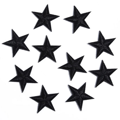 10pcs Mini Star Iron-On Embroidery Patches – Small Pentagram Appliques for DIY Clothing, Black White Gold Fashion Decoration