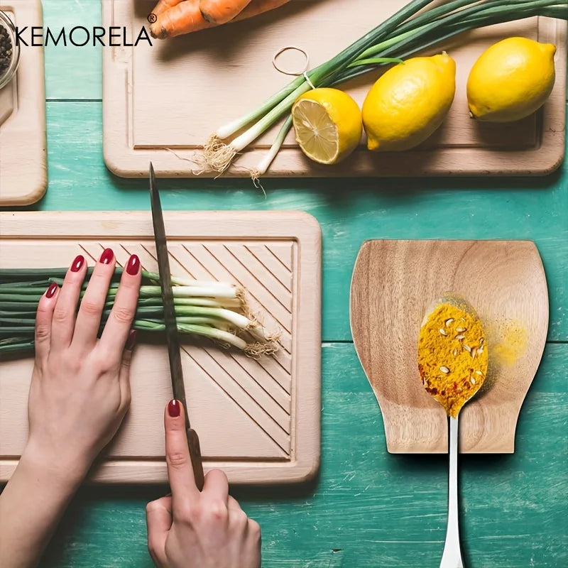 KEMORELA Wooden Utensil Holder: 1PCS Cooking Spoon and Spatula Clip for Kitchen - Natural Wood Spoon Rest