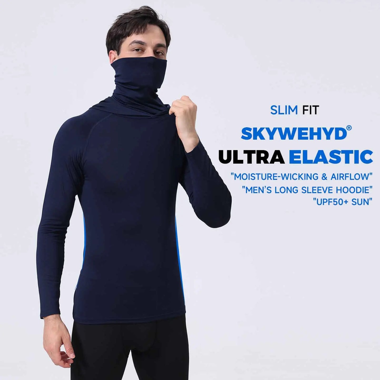 Men’s UPF50+ Athletic Hoodie Long Sleeve – UV Sun Protection Fishing Shirt with Built-In Face Mask & Stretch Fit