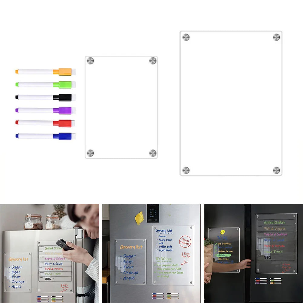 Clear Acrylic Magnetic Calendar — Reusable Dry Erase Board for Home, Monthly & Weekly Planning, Fridge Message Organizer