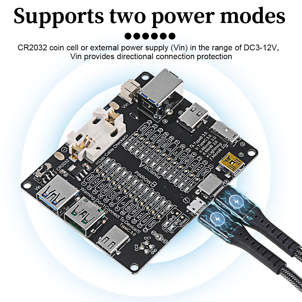 USB Cable Tester – Type-C, Type-B, Micro Short Circuit and Data Anomaly Detection Test Board for iOS & Android