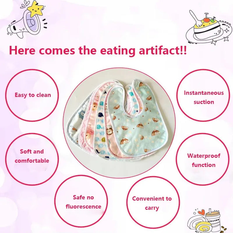 Baby Cartoon Waterproof Bib - Super Soft Crystal Velvet Newborn Feeding & Saliva Towel for Infants