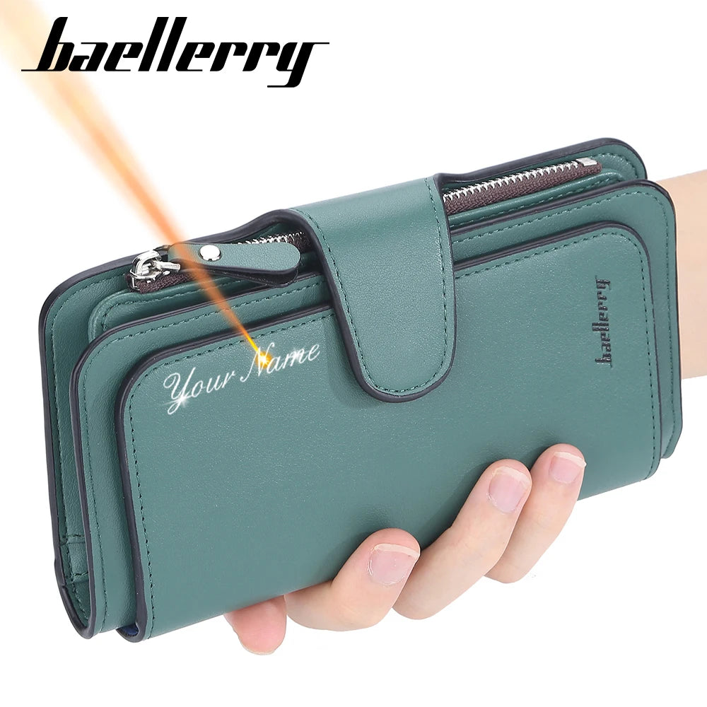 2024 Women’s Long Wallet – Custom Name Engraving, 15 Card Holders & Zippered Classic Purse