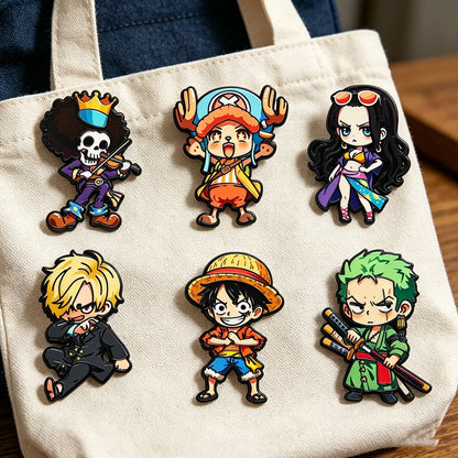 6PCS One Piece Anime Enamel Brooch Set - Luffy, Zoro, Sanji and Brook Chibi Character Pins for Fans and Gifts
