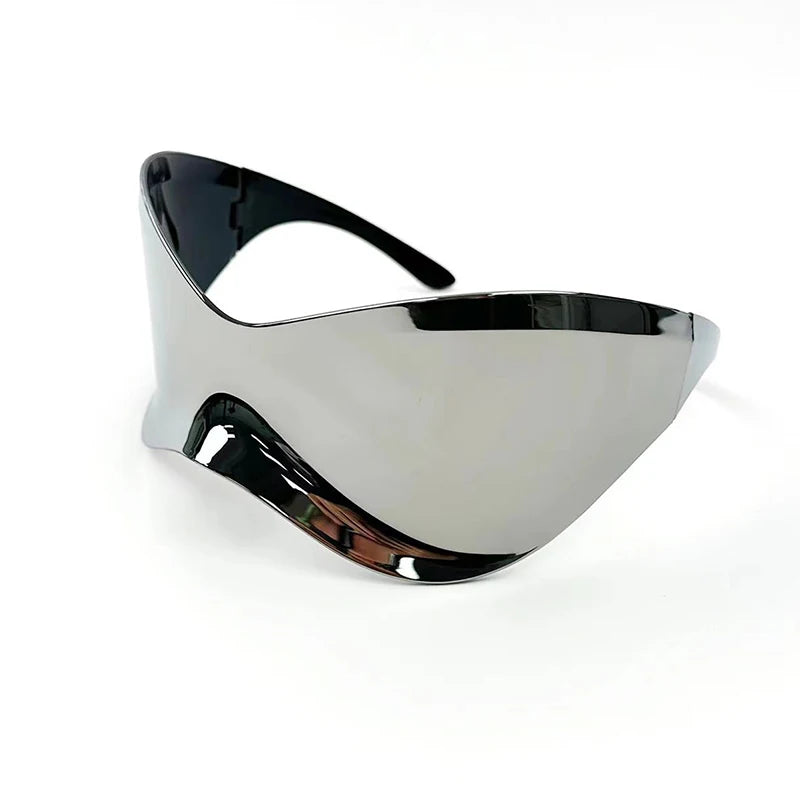 Oversized Futuristic Shield Sunglasses – Silver Mask Visor Eyeglasses for Women & Men, Y2K Punk Fashion Sun Glasses
