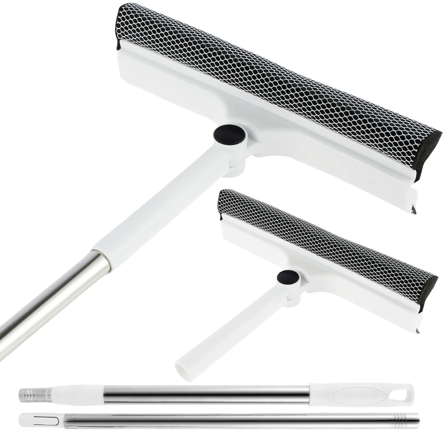 53-Inch Extendable 2-in-1 Window Cleaner Squeegee & Scrubber with 180° Rotating Head for Glass & Mirrors