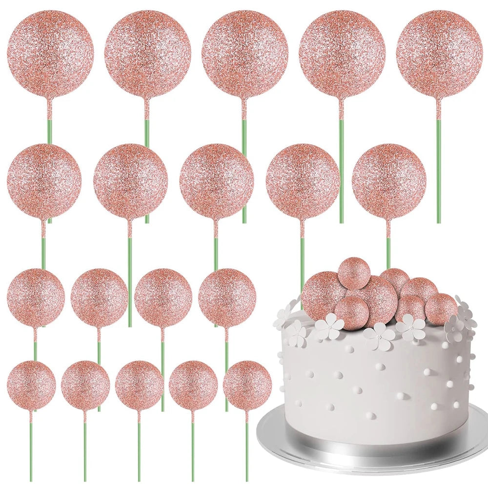 20Pcs Colorful Cake Topper Balls – Gold, Silver & Pastel DIY Cake Decorations for Birthday, Wedding & Party Supplies